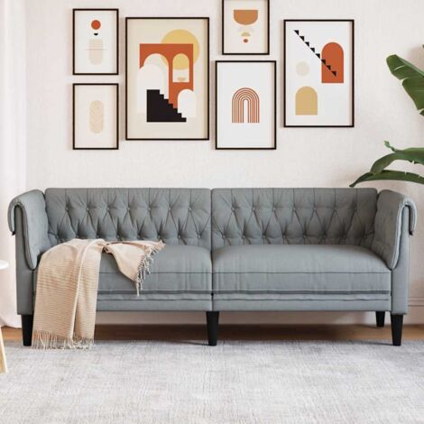 Vidaxl – Canapé Chesterfield 3 places gris clair – Tissu 100% polyester – Accoudoirs roulés – Dimensions 201,5 x 74,5 x 74,5 cm (1/6)