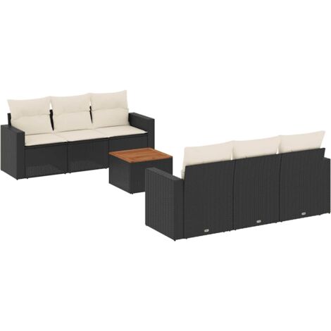 Salon de jardin 7 pcs avec coussins noir résine tressée vidaXL (1/5)