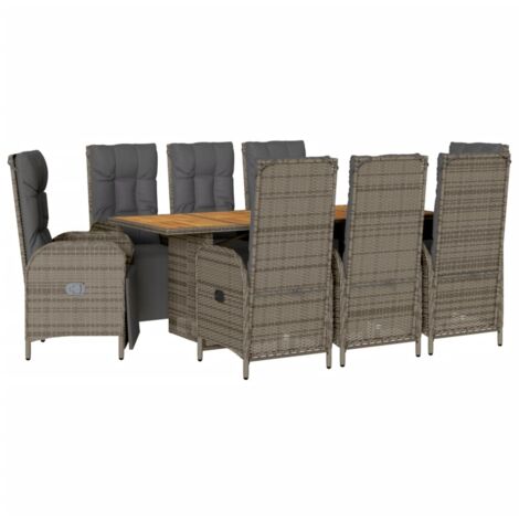 Ensemble à manger de jardin 9 pcs coussins gris résine tressée vidaXL (1/5)