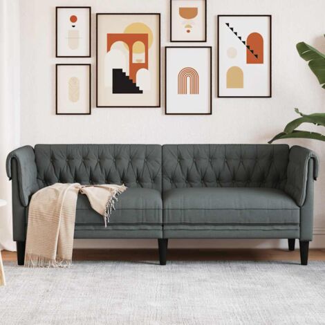 Vidaxl – Canapé Chesterfield 3 places gris foncé en tissu polyester – Rembourrage généreux – Dimensions 201,5 x 74,5 x 74,5 cm (1/6)