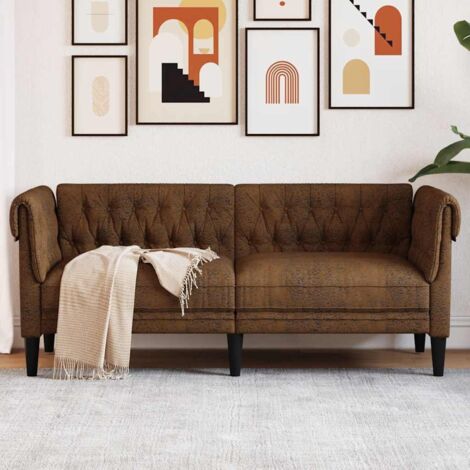Vidaxl – Canapé Chesterfield 2 places marron tissu – Confort optimal avec accoudoirs roulés – Dimensions 182,5 x 74,5 x 74,5 cm – Charge max 110 kg