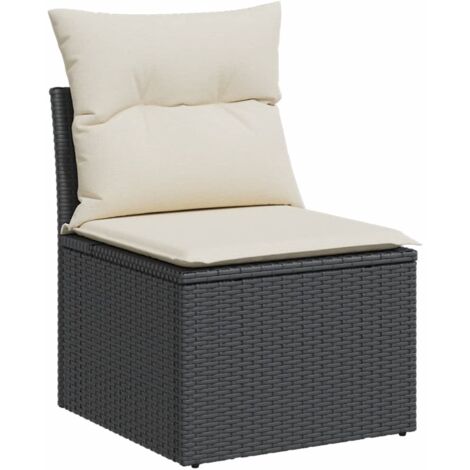Chaise de jardin sans accoudoirs avec coussins noir poly rotin vidaXL