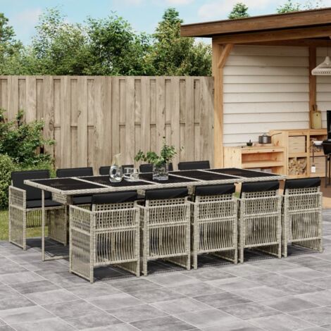 Ensemble à manger de jardin 11pcs avec coussins gris poly rotin vidaXL