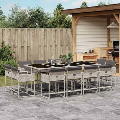 vidaXL Ensemble à manger de jardin et coussins 13 pcs gris clair rotin