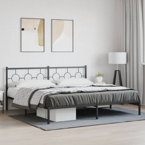 Cadre de lit métal sans matelas avec tête de lit noir 200x200cm vidaXL (1/5)