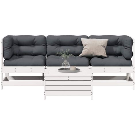 Salon de jardin 4 pcs avec coussins blanc bois de pin massif vidaXL (1/5)