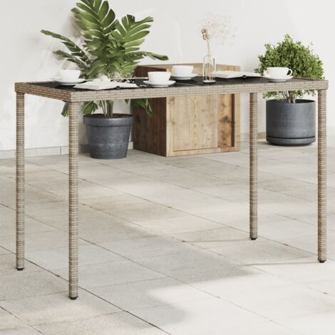 Table de jardin dessus en verre gris 115x54x74cm résine tressée vidaXL