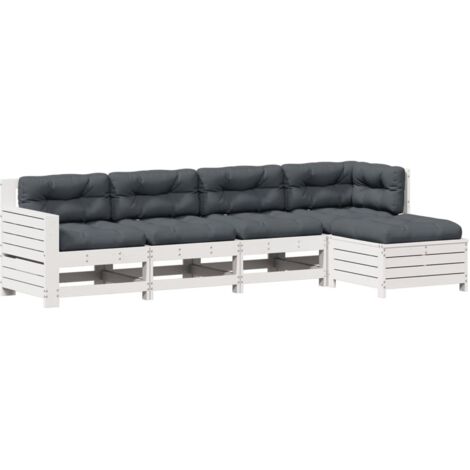 vidaXL Salon de jardin 5 pcs avec coussins blanc bois massif de pin (1/5)