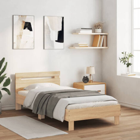 Vidaxl – Cadre de lit 100x200 cm avec tête de lit – Structure en bois d'ingénierie – Lattes robustes pour soutien optimal – Lit simple sans matelas