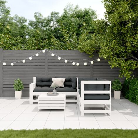 Salon de jardin 5 pcs avec coussins blanc bois massif de pin vidaXL (1/5)