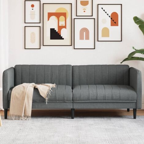 Vidaxl – Canapé droit 3 places gris foncé en tissu polyester – Dimensions 193x76,5x74,5 cm – Rembourrage confortable – Pieds en bois massif (1/5)