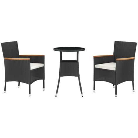 Ensemble de bistro de jardin 3 pcs coussins noir poly rotin vidaXL
