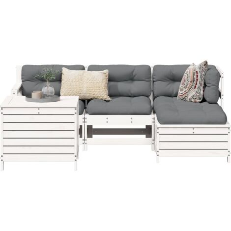 Salon de jardin 5 pcs blanc bois massif de pin vidaXL (1/5)