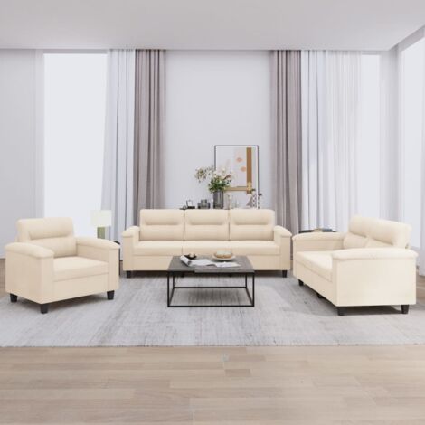 Ensemble de canapés 3 pcs avec coussins beige tissu microfibre vidaXL (1/5)