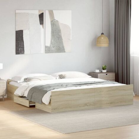 Vidaxl – Cadre de lit adulte 180x200 cm avec tiroirs – Bois d'ingénierie chêne sonoma – Lattes en contreplaqué pour soutien optimal (1/6)