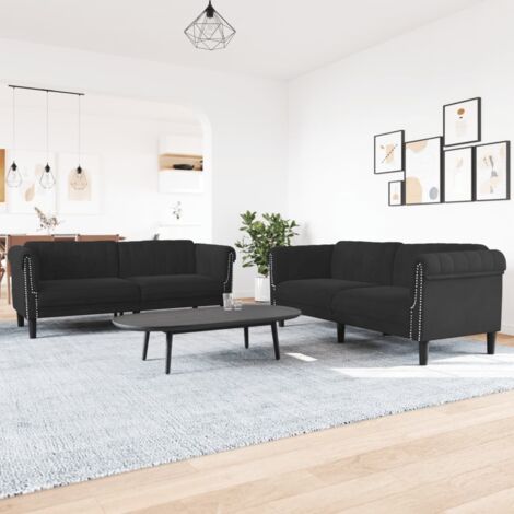 vidaXL Ensemble de canapés 2 pcs noir velours (1/5)