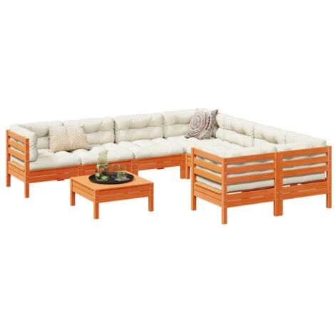 Salon de jardin 9 pcs avec coussins marron cire bois pin massif vidaXL (1/5)