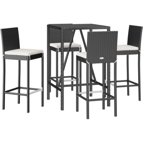 Ensemble de bar de jardin 5 pcs avec coussins noir poly rotin vidaXL