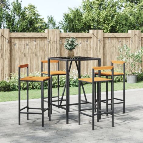 Ensemble de bar jardin 5 pcs noir poly rotin/bois massif acacia vidaXL