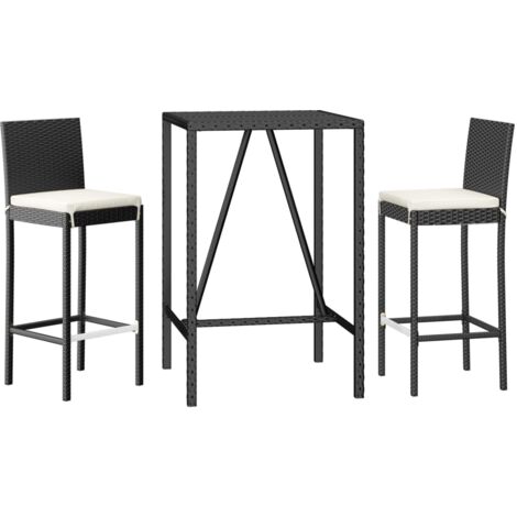 Ensemble de bar de jardin 3 pcs avec coussins noir poly rotin vidaXL