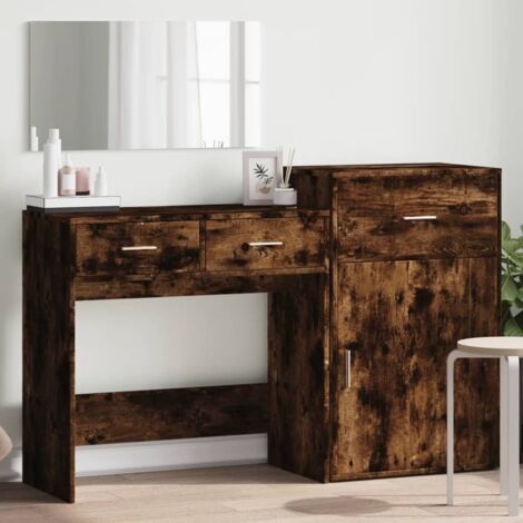 Ensemble de coiffeuse 3 pcs chêne fumé bois d'ingénierie vidaXL (1/5)
