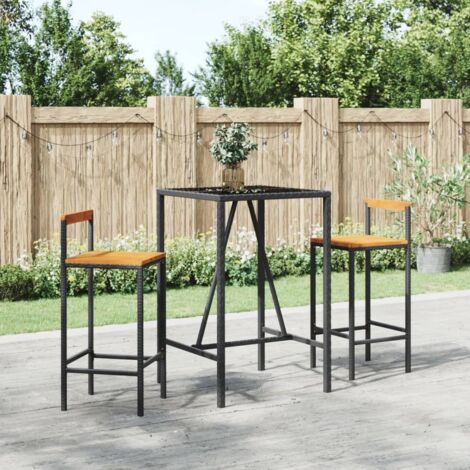 Ensemble de bar jardin 3 pcs noir poly rotin/bois massif acacia vidaXL