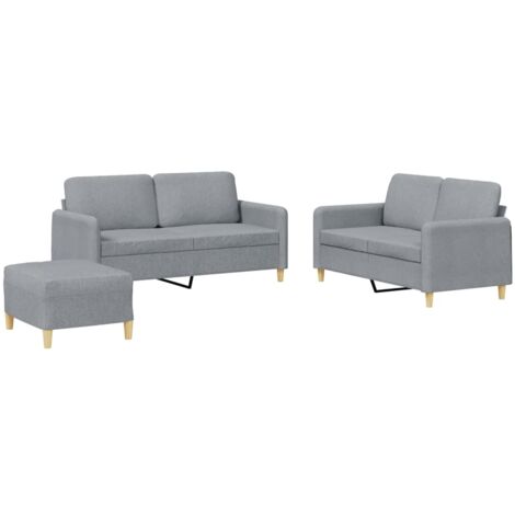 Vidaxl – Ensemble de canapés 3 places avec coussins – Tissu 100% polyester gris clair – 2 canapés 2 places et repose-pied – Dimensions compactes (1/5)