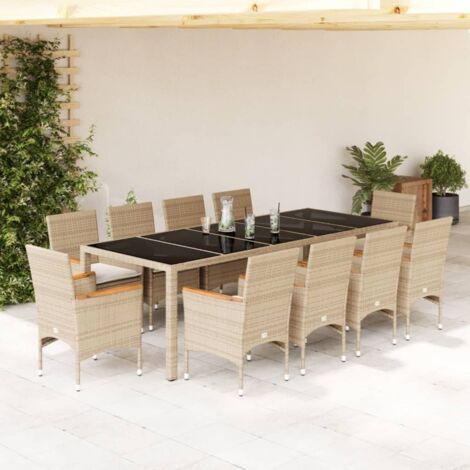 Ensemble à manger de jardin et coussins 11pcs beige rotin verre vidaXL (1/5)