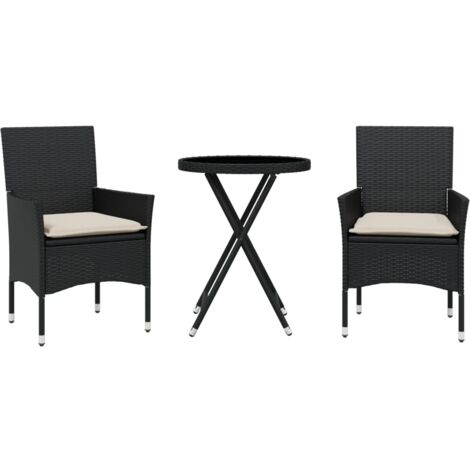 Ensemble de bistro avec coussins 3pcs noir résine tressée verre vidaXL (1/5)