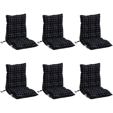 Coussins de chaise à dossier bas lot de 6 motif à carreaux noir vidaXL