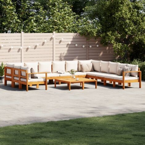 Salon de jardin avec coussins 9 pcs bois massif d'acacia vidaXL