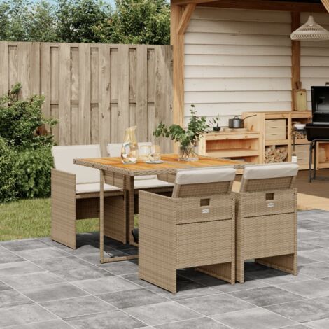Ensemble à manger de jardin avec coussins 5pcs Beige poly rotin vidaXL