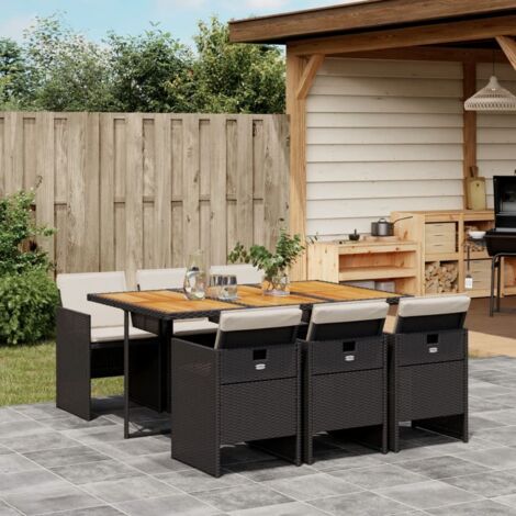 Ensemble à manger de jardin coussins 7pcs Noir Résine tressée vidaXL