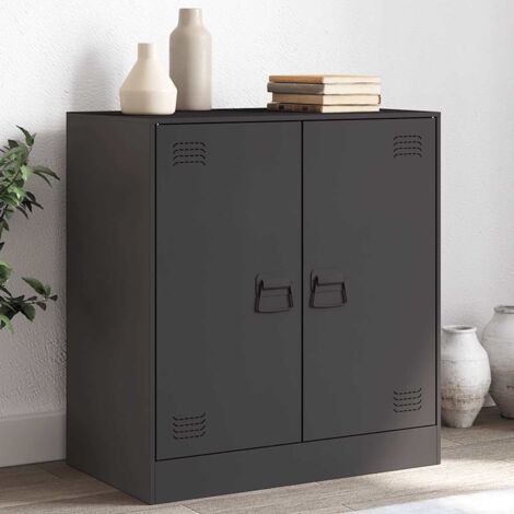 Vidaxl – Buffet noir 67x39x73 cm en acier laminé à froid – 4 compartiments avec 2 portes et poignées métalliques – Facile à entretenir (1/6)