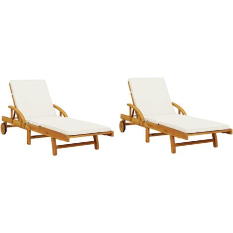 Vidaxl – Chaises longues en bois d'acacia – Lot de 2 avec coussins épais – Dimensions 200x68x83 cm – Inclinaison manuelle 5 positions – Capacité 110 kg (1/6)