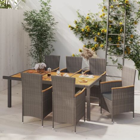 Salon de jardin 7 pcs avec coussins Résine tressée Gris vidaXL (1/5)