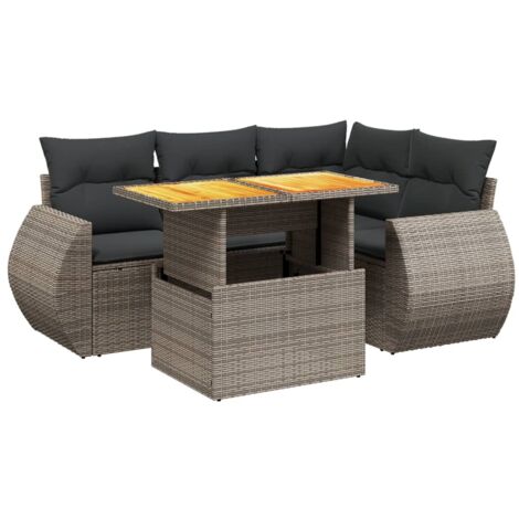 Vidaxl – Salon de jardin modulable 5 pcs – Résine tressée grise – Coussins épais amovibles – Table réglable pour repas extérieur