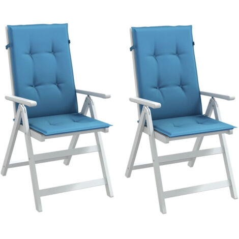 Coussins de chaise à dossier haut lot de 2 bleu mélangé tissu (1/5)