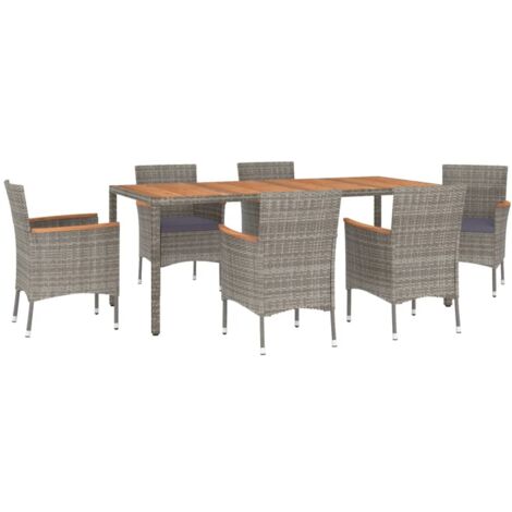 Ensemble à manger jardin et coussins 7 pcs gris rotin vidaXL (1/5)