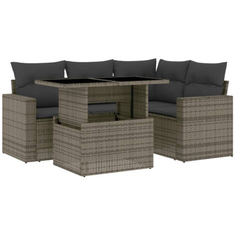 Salon de jardin 5 pcs avec coussins gris résine tressée vidaXL