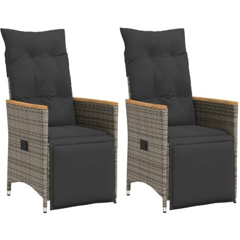 Chaises inclinables de jardin lot de 2 et coussins gris rotin vidaXL
