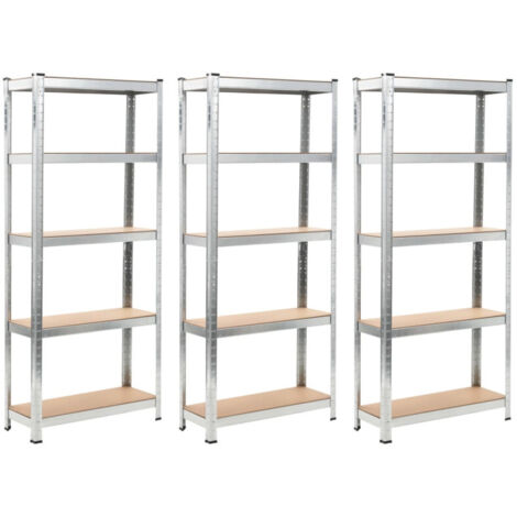 Étagères à 5 niveaux 3 pcs Argenté Acier et bois d'ingénierie vidaXL (1/5)