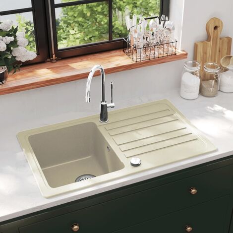 Évier de cuisine Granit Seul lavabo Beige vidaXL