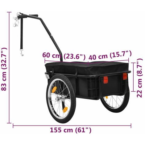Remorque de vélo/chariot à main 155x60x83 cm acier noir vidaXL