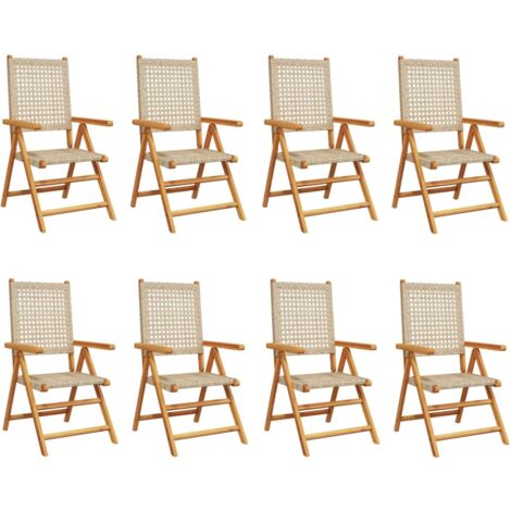Chaises inclinables de jardin lot de 8 beige rotin bois massif vidaXL