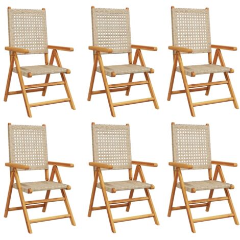 Chaises inclinables de jardin lot de 6 beige rotin bois massif vidaXL (1/5)