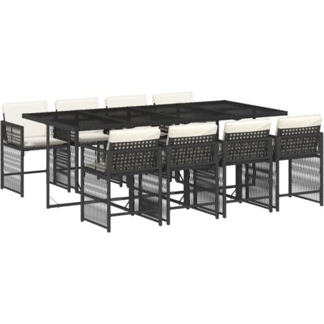 Ensemble à manger de jardin 9pcs coussins noir résine tressée vidaXL
