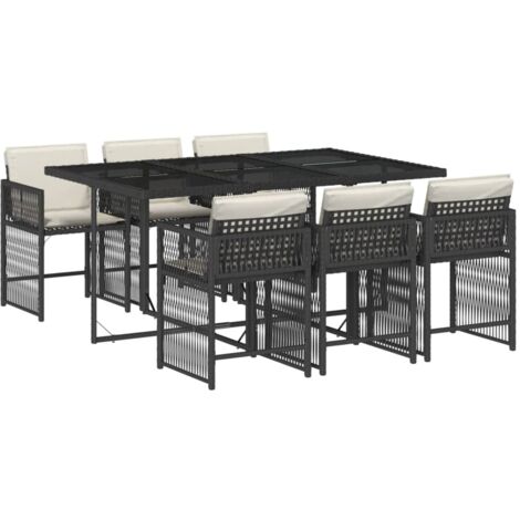 vidaXL Ensemble à manger de jardin coussins 7pcs Noir Résine tressée