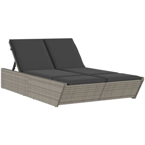 Vidaxl – Chaise longue double avec coussins gris – Résine tressée et acier enduit – Dossier réglable 4 positions – Confort optimal extérieur