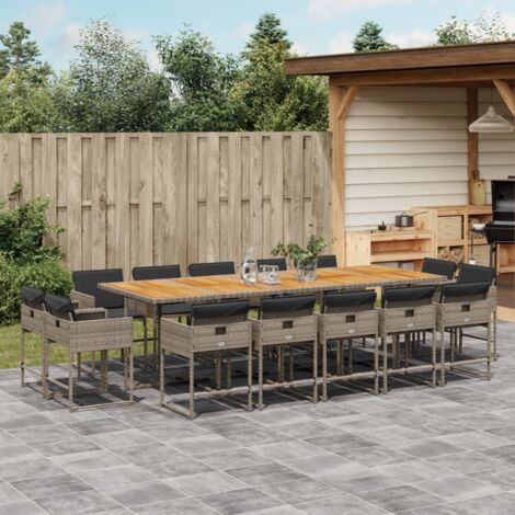 vidaXL Ensemble à manger de jardin 15 pcs coussins gris résine tressée
